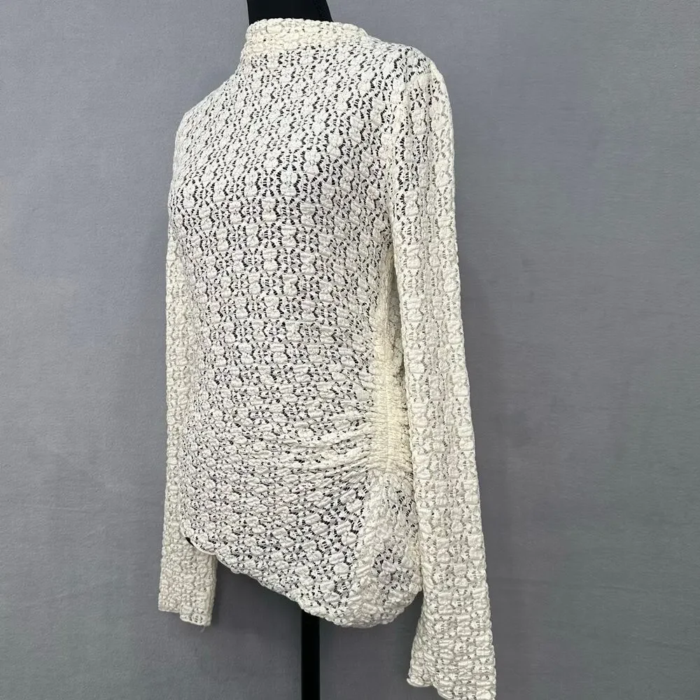 NWT Anthropologie Ivory Smocked Lace Sheer Mock Neck Long Sleeve Top Size M - Picture 4 of 13